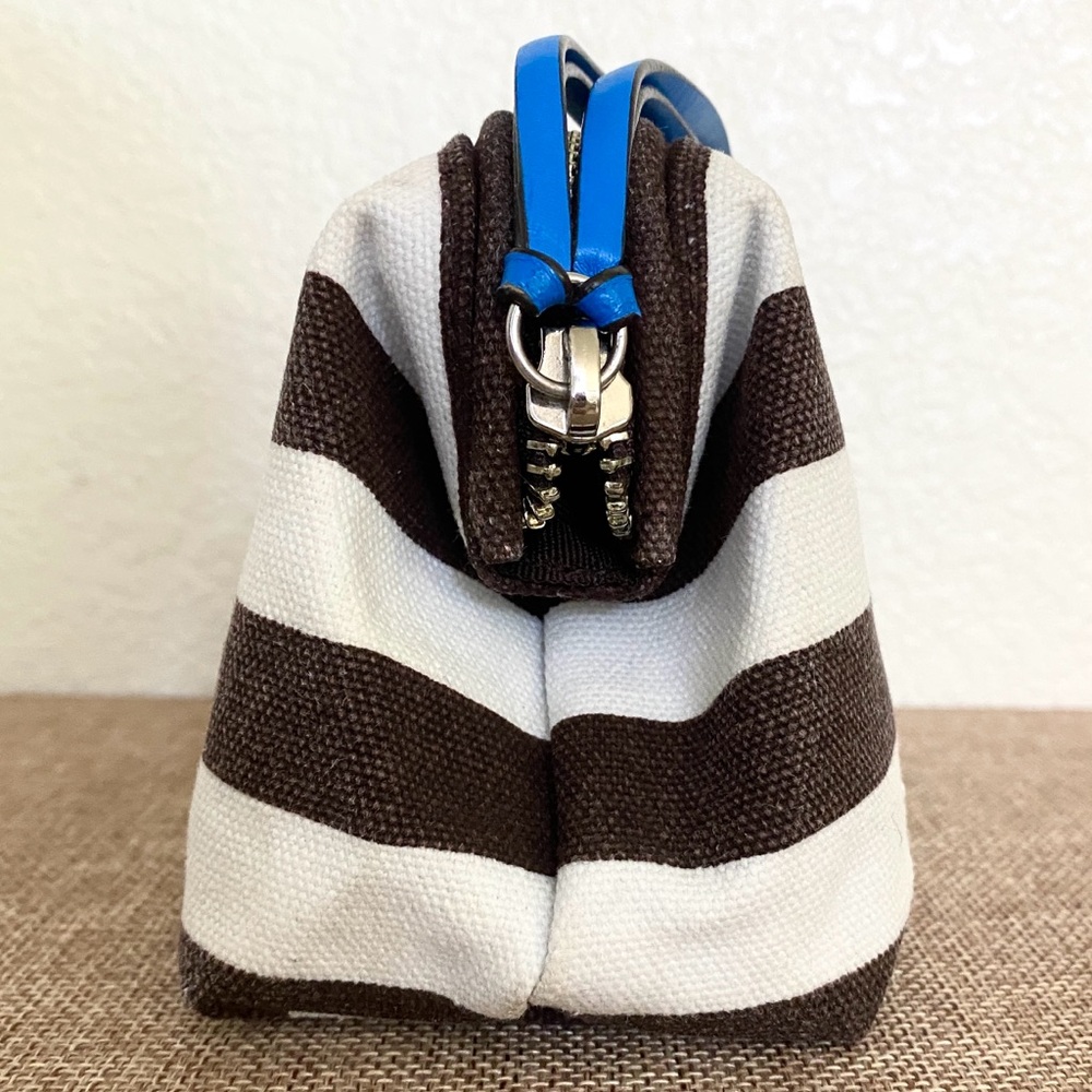 Henri Bendel Brown and White Striped Canvas Dopp Kit Makeup Bag - Picture 5 of 9